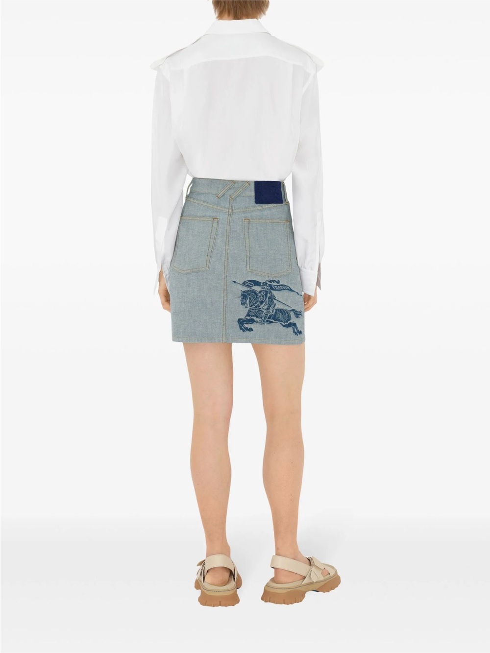Burberry Light Blue Denim Mini Skirt with Navy Equestrian Embroidery